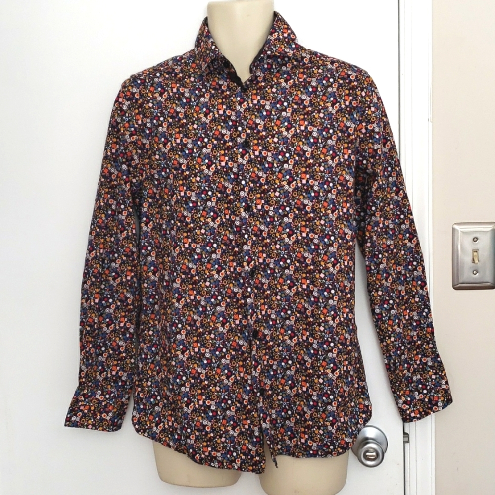 Suslo Couture Bold Geometric and Floral Print Shirt Size M Slim Fit